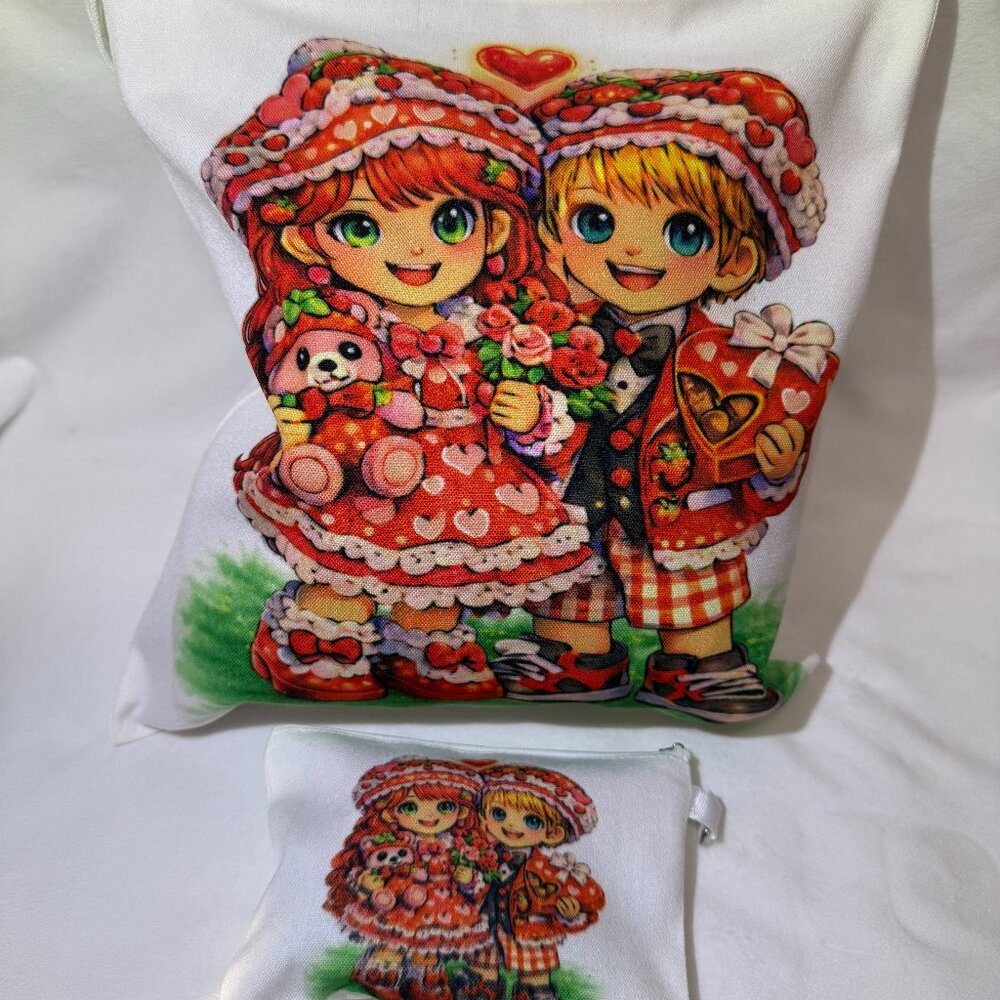 Valentine Strawberry Sweethearts Tote Bag 14x16 w/ Snap + Mini Pouch Set